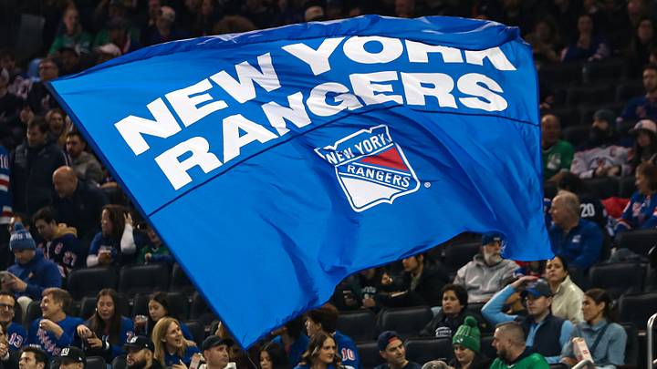 Mar 16, 2025; New York, New York, USA; A New York Rangers flag is seen in the crown during the first period against the Edmonton Oilers at Madison Square Garden. Mandatory Credit: Danny Wild-Imagn Images Mar 16, 2025; New York, New York, USA; A New York Rangers flag is seen in the crown during the first period against the Edmonton Oilers at Madison Square Garden. Mandatory Credit: Danny Wild-Imagn Images