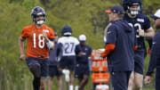 Shane Waldron, right, and Caleb Williams have barely begun to get acquainted as the Bears' QB development team gets to work.