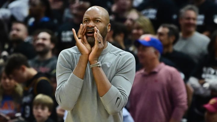 May 5, 2024; Orlando Magic head coach Jamahl Mosley reacts during the second half against the Cleveland Cavaliers in game seven of the first round for the 2024 NBA playoffs at Rocket Mortgage FieldHouse.