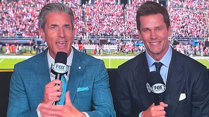 Brady finally made his broadcasting debut on Sunday.