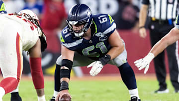 Sep 25, 2025; Glendale, Arizona, USA; Seattle Seahawks center Jalen Sundell (61) against the Arizona Cardinals at State Farm Stadium.