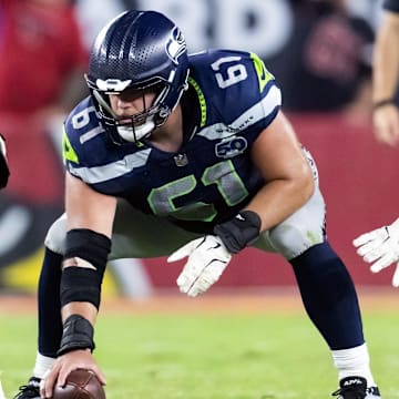 Sep 25, 2025; Glendale, Arizona, USA; Seattle Seahawks center Jalen Sundell (61) against the Arizona Cardinals at State Farm Stadium.