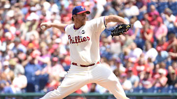 May 10, 2015; Philadelphia, PA, USA; Philadelphia Phillies starting pitcher Chad Billingsley (38) throws the ball during first inning against the New York Mets at Citizens Bank Park. Mandatory Credit: Eric Hartline-Imagn Images