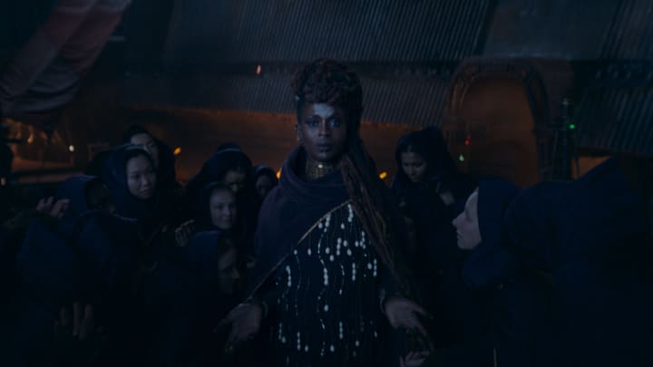 (Center): Mother Aniseya (Jodie Turner-Smith) in Lucasfilm's THE ACOLYTE, exclusively on Disney+. ©2024 Lucasfilm Ltd. & TM. All Rights Reserved.