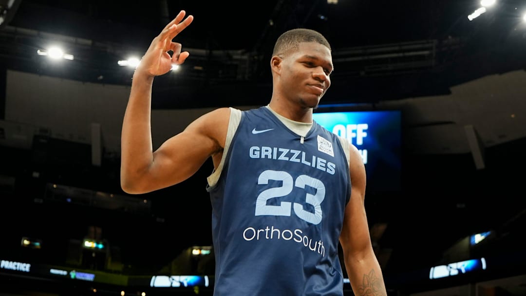 Grizzlies' Cedric Coward (23) walks off the court after open practice at the FedExForum on October 4, 2025, in Memphis, Tenn.
