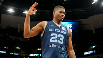 Grizzlies' Cedric Coward (23) walks off the court after open practice at the FedExForum on October 4, 2025, in Memphis, Tenn.