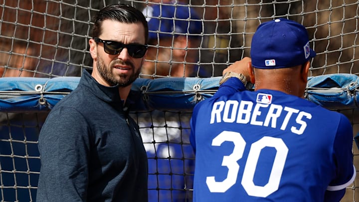 Dodgers GM Brandon Gomes with manager Dave Roberts.
