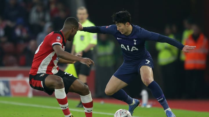 Heung-Min Son taking on Kevin Danso, then of Southampton