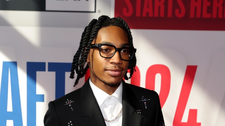 Jun 26, 2024; Brooklyn, NY, USA; Rob Dillingham arrives before the first round of the 2024 NBA Draft at Barclays Center. Mandatory Credit: Brad Penner-USA TODAY Sports