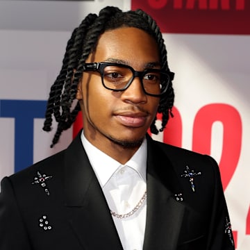 Jun 26, 2024; Brooklyn, NY, USA; Rob Dillingham arrives before the first round of the 2024 NBA Draft at Barclays Center. Mandatory Credit: Brad Penner-Imagn Images