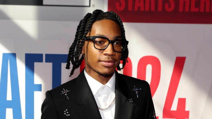 Jun 26, 2024; Brooklyn, NY, USA; Rob Dillingham arrives before the first round of the 2024 NBA Draft at Barclays Center. Mandatory Credit: Brad Penner-USA TODAY Sports