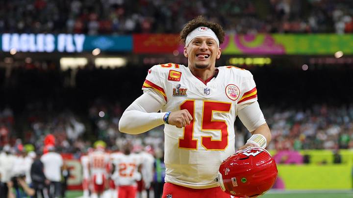 Feb 9, 2025; New Orleans, LA, USA; Kansas City Chiefs quarterback Patrick Mahomes (15) warms up before Super Bowl LIX between the Philadelphia Eagles and the Kansas City Chiefs at Caesars Superdome. Mandatory Credit: Geoff Burke-Imagn Images