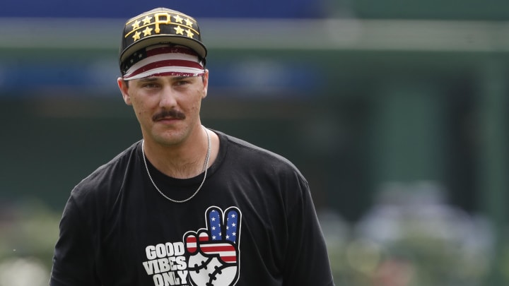 Jul 4, 2024; Pittsburgh, Pennsylvania, USA; Pittsburgh Pirates pitcher Paul Skenes (30) on the field to warm up before a game against the St. Louis Cardinals at PNC Park. Mandatory Credit: Charles LeClaire-USA TODAY Sports