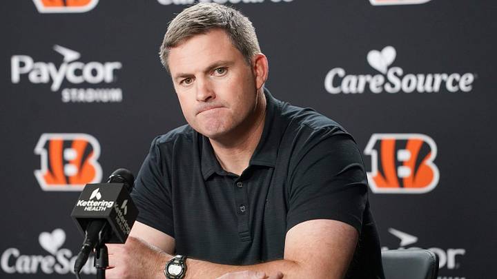 Cincinnati Bengals head coach Zac Taylor speaks with media during the 2026 NFL Draft, Saturday, April 25, 2026, at Paycor Stadium in downtown Cincinnati.
