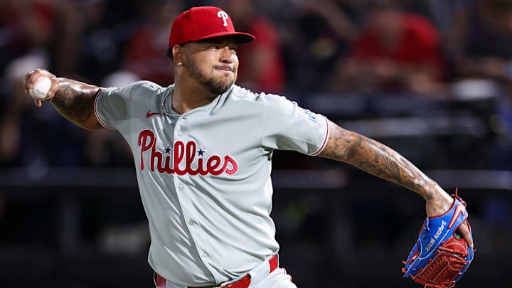 May 7, 2025; Tampa, Florida, USA; Philadelphia Phillies pitcher Taijuan Walker (99) throws a pitch against the Tampa Bay Rays in the eighth inning at George M. Steinbrenner Field. May 7, 2025; Tampa, Florida, USA; Philadelphia Phillies pitcher Taijuan Walker (99) throws a pitch against the Tampa Bay Rays in the eighth inning at George M. Steinbrenner Field.