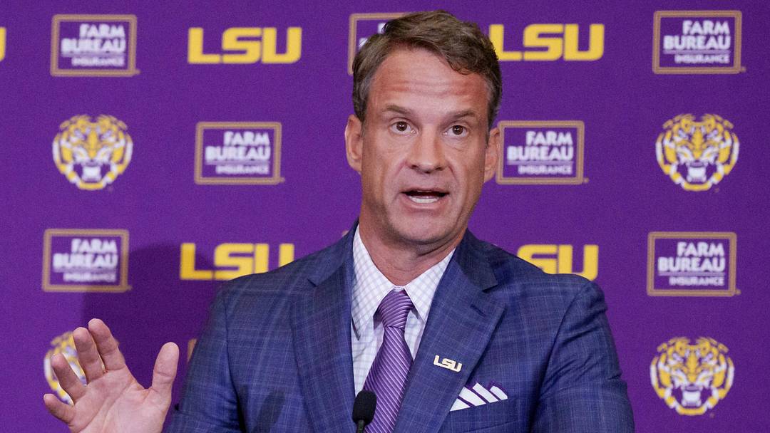 LSU's new head coach, Lane Kiffin, speaks at the South Stadium Club at Tiger Stadium.