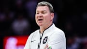 Arizona Wildcats head coach Tommy Lloyd coaches his team during the first half against the Utah Utes at McKale Center.