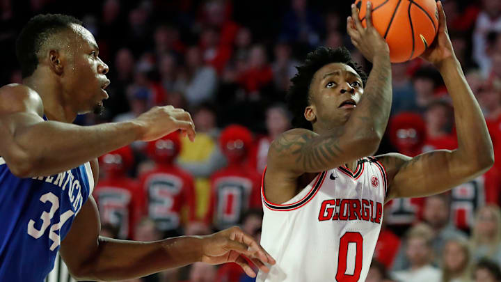 Georgia guard Terry Roberts (0) takes a shot during a NCAA basketball game between Kentucky and Georgia in Athens, Ga., on Saturday, Feb. 11, 2023. Georgia won 75-68.

News Joshua L Jones