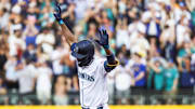 Seattle Mariners center fielder Julio Rodríguez runs the bases after hitting a home run against the Tampa Bay Rays on Aug. 9 at T-Mobile Park.