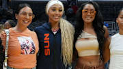 Connecticut Sun guard DiJonai Carrington poses after the game against the LA Sparks at Crypto.com Arena.