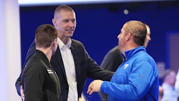 Kentucky’s head coach Mark Pope talks to people in the crowd before the NCAA Tournament Selection Show inside Rupp Arena Sunday night.
March 16, 2025