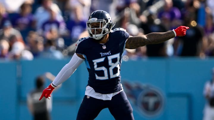 Tennessee Titans linebacker Harold Landry III gets ready for a play.