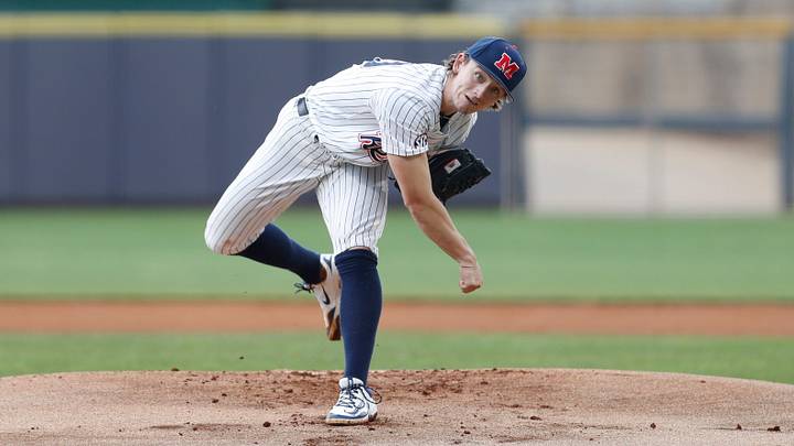 University of Mississippi baseball player Cade Townsend (10) throws a pitch during the first inning of the annual Governor's Cup game played against Mississippi State University. April 22, 2025, in Pearl, Miss.