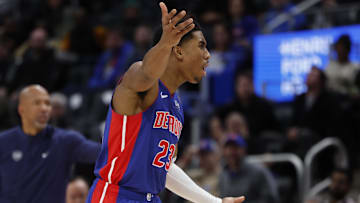 Jan 9, 2024; Detroit, Michigan, USA;  Detroit Pistons guard Jaden Ivey (23) : Rick Osentoski-Imagn Images
