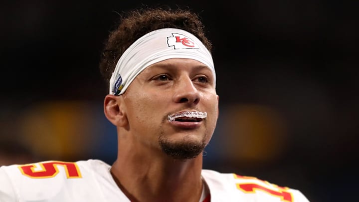 Kansas City Chiefs quarterback Patrick Mahomes before a NFL game against the Los Angeles Chargers at Corinthians Arena In Sao Paulo, Brazil. Kansas City Chiefs quarterback Patrick Mahomes before a NFL game against the Los Angeles Chargers at Corinthians Arena In Sao Paulo, Brazil.
