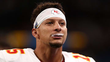 Kansas City Chiefs quarterback Patrick Mahomes before a NFL game against the Los Angeles Chargers at Corinthians Arena.