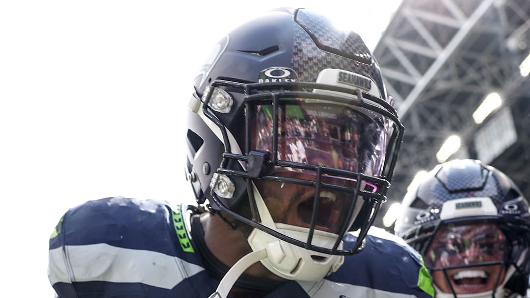 Ernest Jones of the Seattle Seahawks celebrates