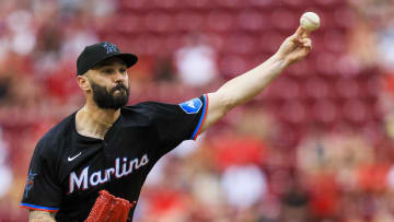 Jul 14, 2024; Cincinnati, Ohio, USA; Miami Marlins relief pitcher Tanner Scott (66) pitches against the Cincinnati Reds in the ninth inning at Great American Ball Park. Mandatory Credit: Katie Stratman-USA TODAY Sports