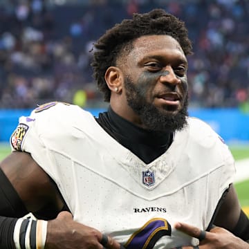 Oct 15, 2023; London, United Kingdom;  Baltimore Ravens linebacker Patrick Queen (6) after an NFL International Series game at Tottenham Hotspur Stadium. Mandatory Credit: Peter van den Berg-Imagn Images