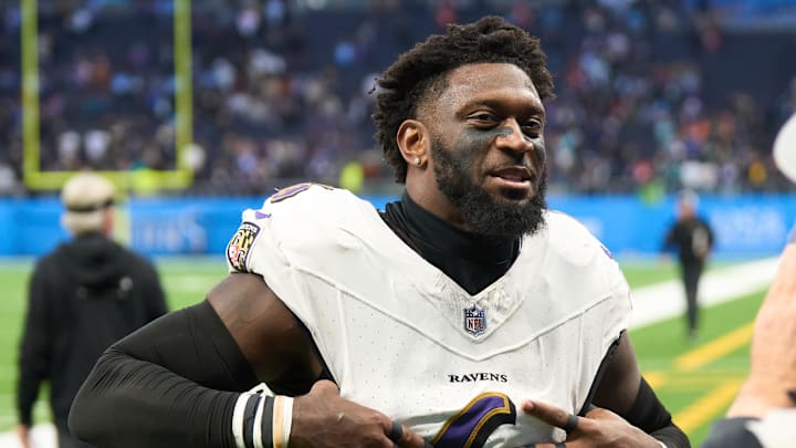 Oct 15, 2023; London, United Kingdom;  Baltimore Ravens linebacker Patrick Queen (6) after an NFL International Series game at Tottenham Hotspur Stadium. Mandatory Credit: Peter van den Berg-Imagn Images