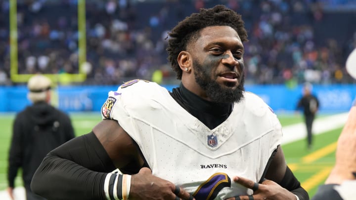 Oct 15, 2023; London, United Kingdom;  Baltimore Ravens linebacker Patrick Queen (6) after an NFL International Series game at Tottenham Hotspur Stadium. Mandatory Credit: Peter van den Berg-USA TODAY Sports