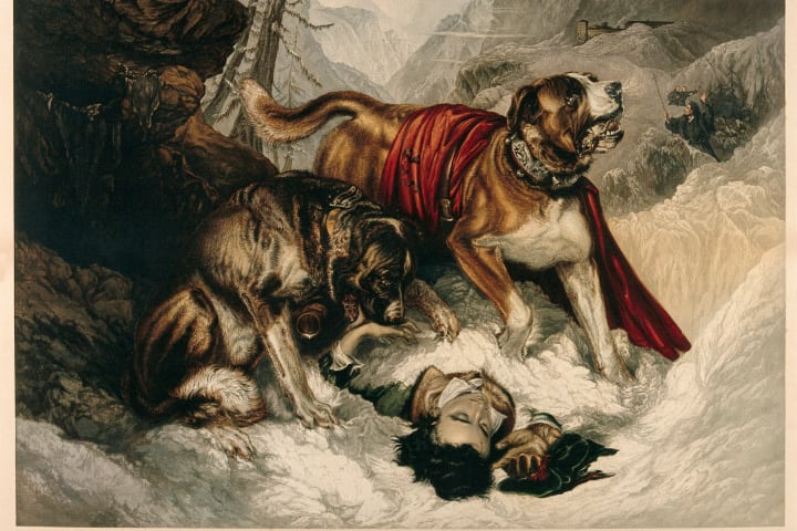 'Alpine Mastiffs Reanimating a Distressed Traveler' by Edwin Henry Landseer.