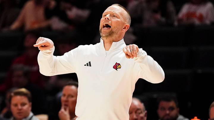 Louisville coach Pat Kelsey during a college basketball game between Tennessee and Louisville held at Thompson-Boling Arena at Food City Center in Knoxville, Tenn., on Dec. 16, 2025.
