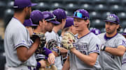 Northwestern lines up pregame at UCLA.