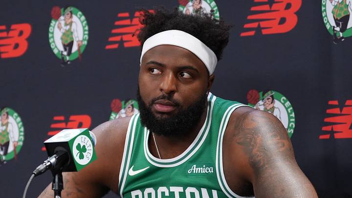 Sep 28, 2026; Boston, MA, USA; Boston Celtics center Mitchell Robinson (4) talks to reporters during media day at Auerbach Center. Mandatory Credit: David Butler II-Imagn Images
