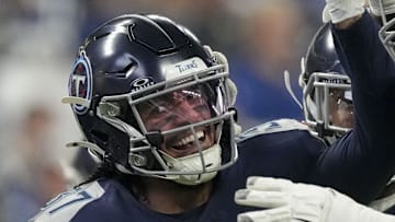 Tennessee Titans safety Amani Hooker gives Tennessee Titans linebacker Ali Gaye a high five. Mandatory Credit: Grace Hollars/USA Today Network via Imagn Images 