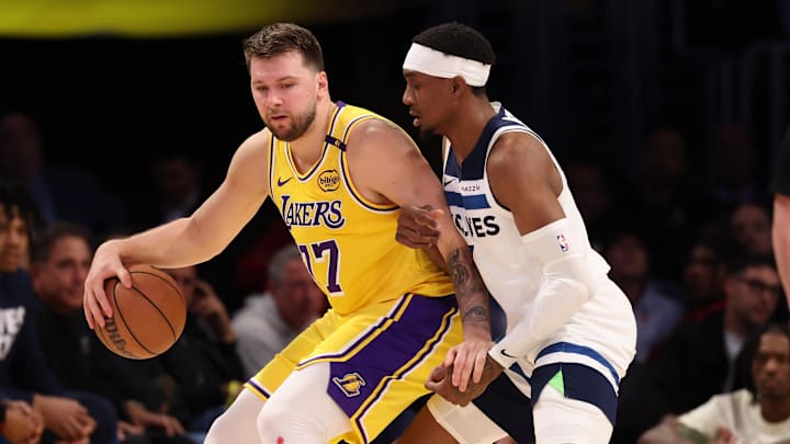 Doncic (77) had another 30-point night in the Lakers’ Game 2 win. Doncic (77) had another 30-point night in the Lakers’ Game 2 win.