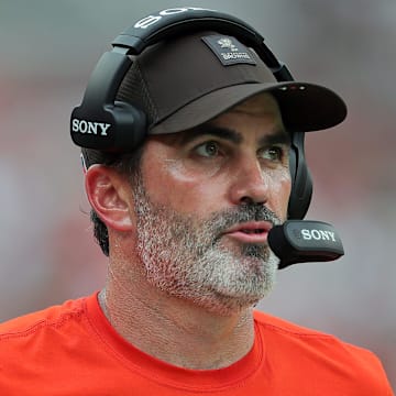 Cleveland Browns coach Kevin Stefanski walks the sideline during a game against the Green Bay Packers on Sept. 21, 2025, in Cleveland.