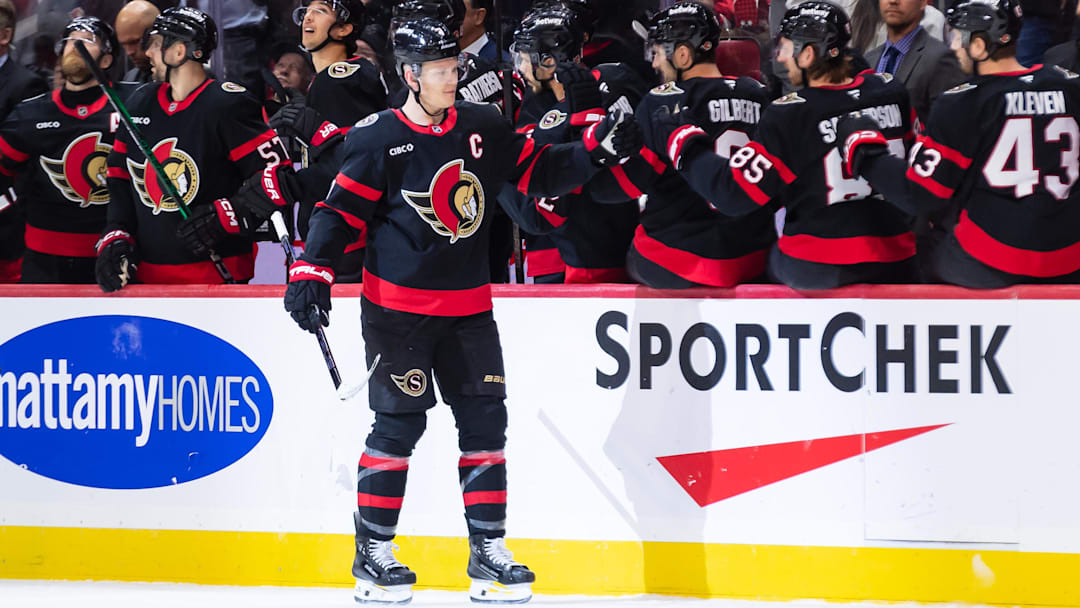 Ottawa Senators left wing Brady Tkachuk. Mandatory Credit: Marc DesRosiers-Imagn Images
