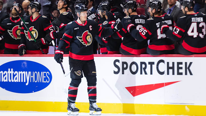Ottawa Senators left wing Brady Tkachuk. Mandatory Credit: Marc DesRosiers-Imagn Images