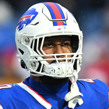 Dec 17, 2023; Orchard Park, New York, USA;  Buffalo Bills linebacker Von Miller (40) warms up before a game against the Dallas Cowboys at Highmark Stadium. Mandatory Credit: Mark Konezny-USA TODAY Sports