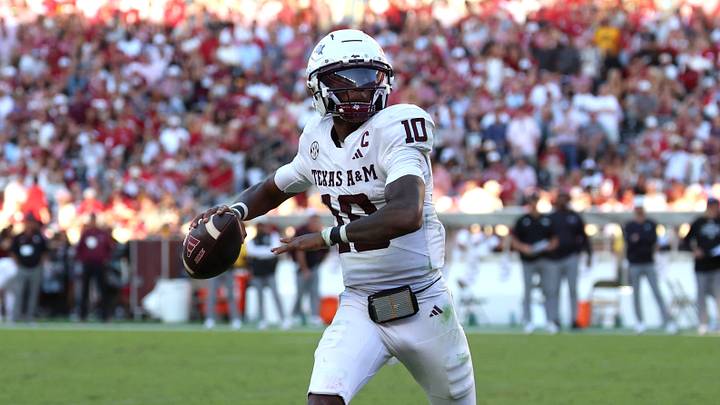 Oct 24, 2026; Tuscaloosa, Alabama, USA;  Texas A&M Aggies quarterback Marcel Reed (10) throws a pass against the Alabama Crimson Tide during the second half at Saban Field at Bryant-Denny Stadium.  Mandatory Credit: David Leong-Imagn Images
