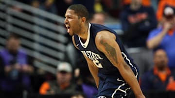 Former Penn State Nittany Lions guard D.J. Newbill is pictured in a 2015 Big Ten Men's Basketball Tournament game against the Iowa Hawkeyes. 