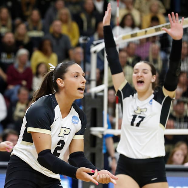Outside hitters Chloe Chicoine (2) and Eva Hudson (17) blindsided Purdue with their transfers over the offseason.