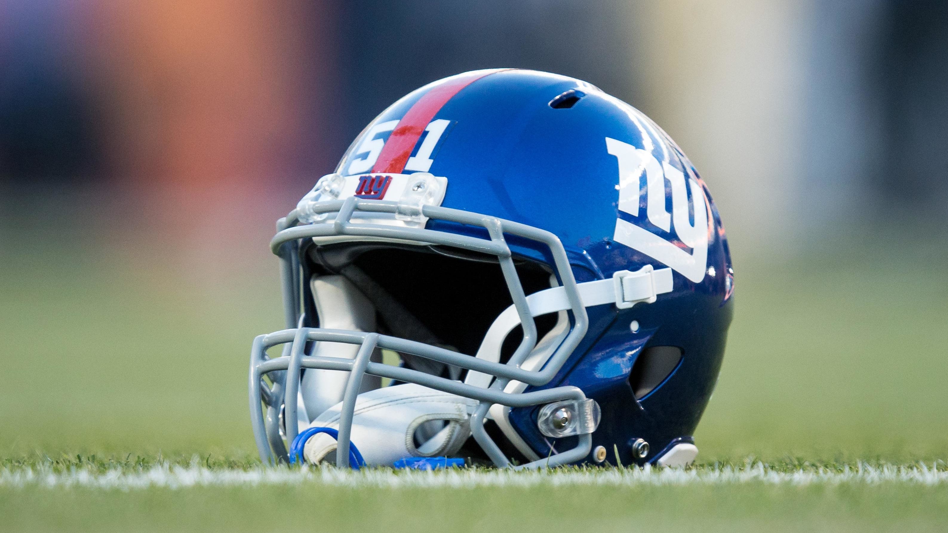 A general view of a New York Giants helmet  