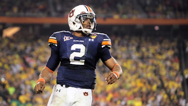 Auburn Tigers quarterback (2) Cam Newton against the Oregon Ducks in the 2011 BCS National Championship game.